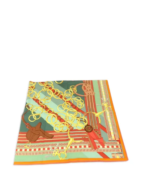 Hermès Pre-Owned equestrian-motif scarf Green SCARF140X140