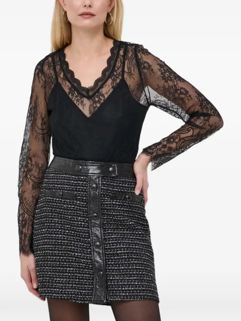 Morgan lace-overlay V-neck top Black TAPA