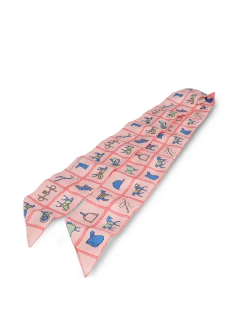 Hermès Pre-Owned Twilly equestrian-print silk scarf Pink TWILLY
