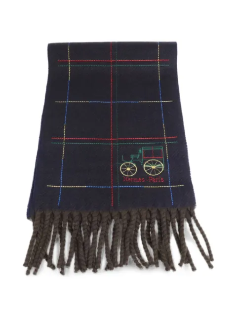 Hermès Pre-Owned embroidered fringed scarf Brown MUFFLER