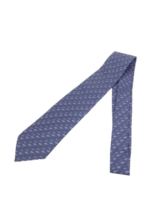 Hermès Pre-Owned elephant-print silk tie Blue 626063OA