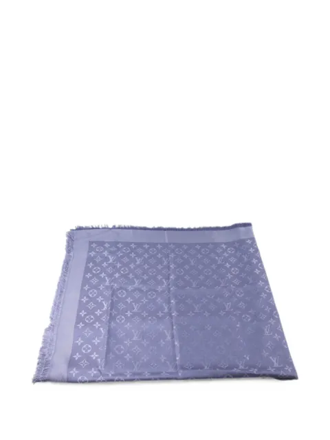Louis Vuitton Pre-Owned monogram-pattern fringe scarf Blue M73656