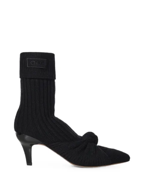 Chloé knot-detail ribbed-knit ankle boots Black CH26A20KZB