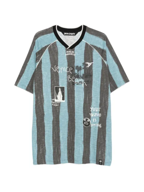 Palm Angels striped graphic-print T-shirt Blue PAMAA009JR001