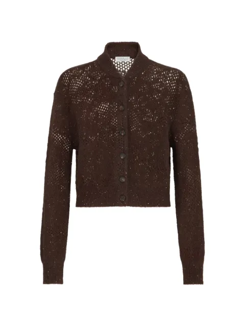 Brunello Cucinelli lace flowers cardigan in sparkling mohair and virgin wool Brown MFA790106C9199