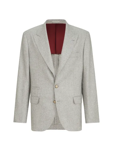 Brunello Cucinelli silk and cashmere cavalry tweed deconstructed blazer with large peak lapels Grey MV4357BFDHC001