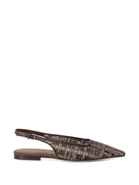 Brunello Cucinelli precious check embroidery slingback flats in suede Brown MZSKC3430C8279