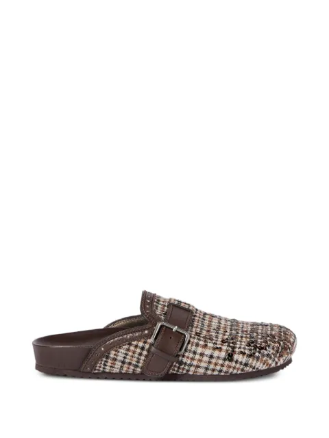 Brunello Cucinelli water-resistant alpaca and wool check slippers with dazzling dégradé embroidery Brown MZ57G3373C016
