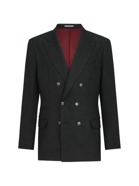 Brunello Cucinelli mouliné virgin wool twill one-and-a-half breasted deconstructed blazer with metal buttons Grey MV4367BPD2C018