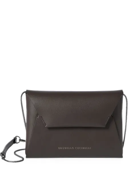 Brunello Cucinelli Duo pochette in calfskin with precious chain Brown MWXAD2722C8279