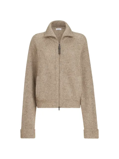 Brunello Cucinelli sparkling cashmere, mohair and wool ribbed cardigan with shiny zipper pull Neutrals MTX755606C9928