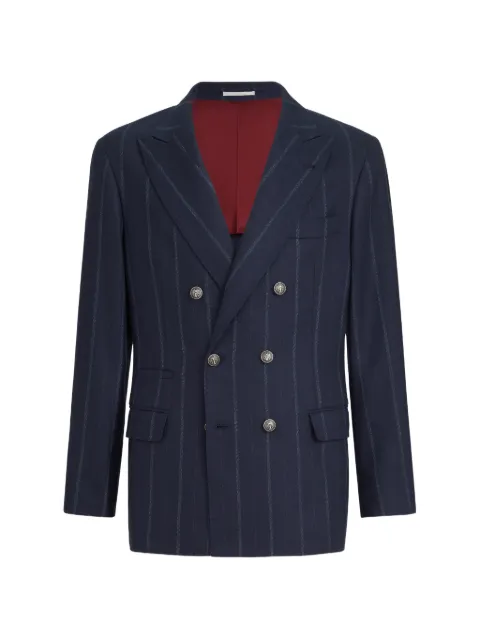 Brunello Cucinelli cashmere and virgin wool multistripe twill one-and-a-half breasted deconstructed blazer with metal buttons Blue MV4487BPDKC001