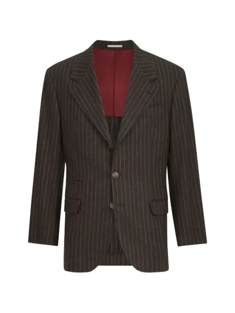 Brunello Cucinelli virgin wool and cashmere chalk stripe flannel tailor blazer Brown MV4408BTCHC006