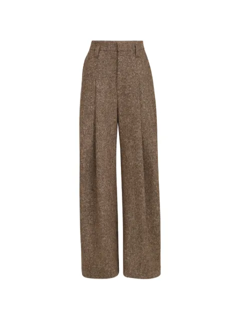 Brunello Cucinelli virgin-wool donegal pleated barrel trousers with Monili Brown MD002P9302C002