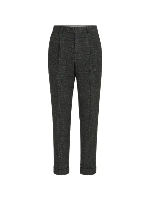 Brunello Cucinelli silk, wool and cashmere Prince of Wales flannel trousers with pleat Grey MV464L00HC233