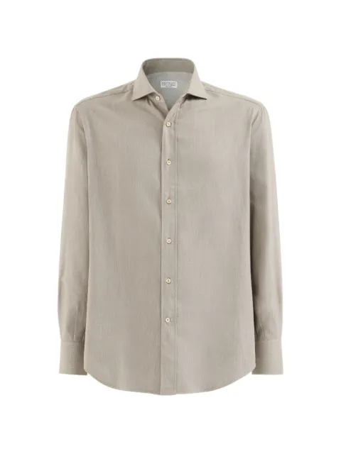 Brunello Cucinelli stretch cotton chevron flannel shirt with spread collar Neutrals MY6370028C024