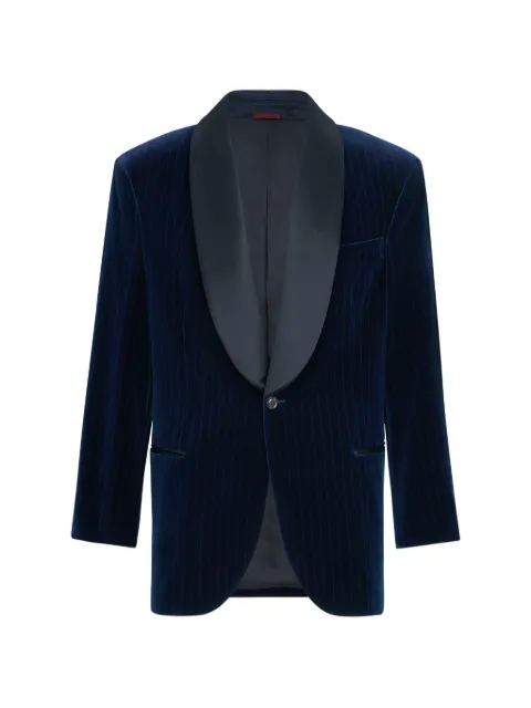 Brunello Cucinelli cotton chalk-stripe velvet tuxedo jacket with shawl lapels Blue MV463GS26CHC33