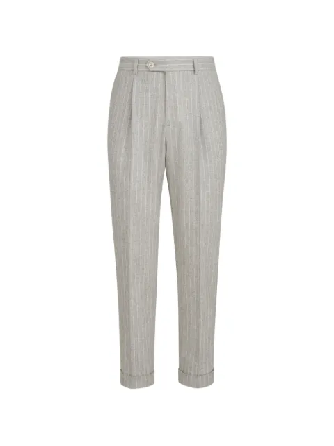 Brunello Cucinelli virgin wool and cashmere chalk stripe flannel trousers with pleat Grey MV440L00HC001