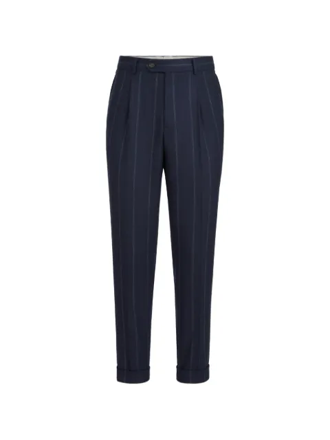 Brunello Cucinelli cashmere and virgin wool multistripe twill trousers with pleat Blue MV448L00HC001