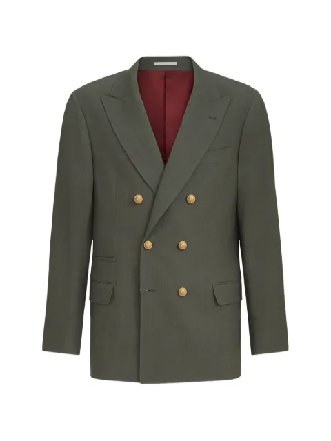 Brunello Cucinelli virgin wool canvas one-and-a-half breasted deconstructed blazer with metal buttons Green MV4527BPDGC021