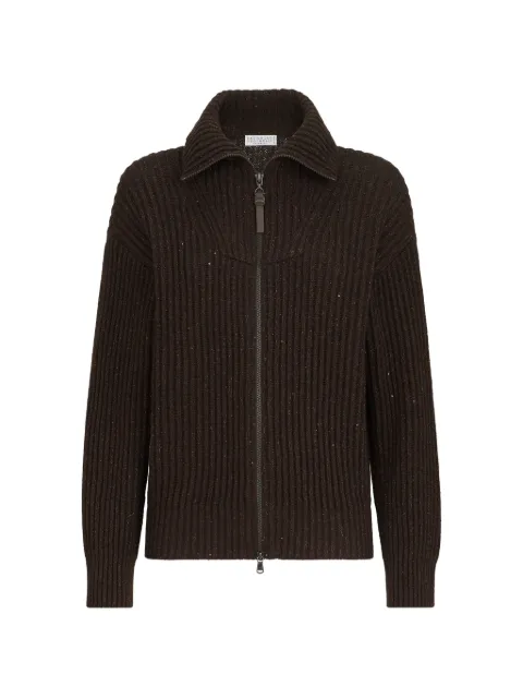 Brunello Cucinelli Sparkling & Dazzling ribbed-knit sequin-embellished cardigan Brown MBM753506C9792