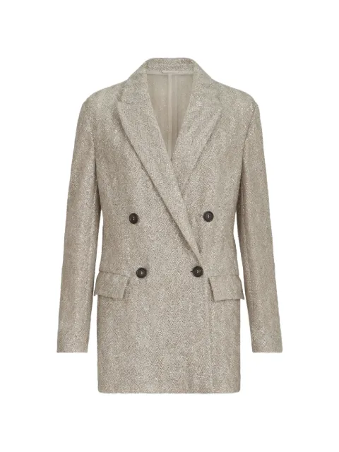 Brunello Cucinelli Dazzling Chevron embroidery blazer in sparkling mohair and wool Neutrals MA1567255CTB74