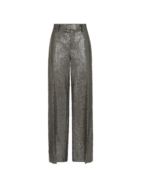Brunello Cucinelli dazzling texture embroidery loose flared trousers in virgin wool flannel Grey ME226P9363C003