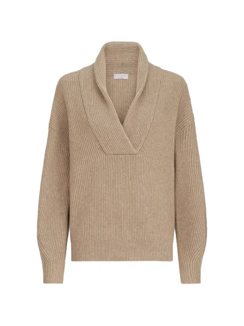 Brunello Cucinelli cashmere English-rib sweater with Monili Neutrals M12750802C077