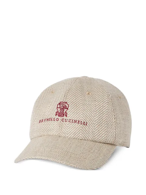 Brunello Cucinelli alpaca, wool and silk chevron baseball cap with embroidered logo Neutrals MV4549850CNX46