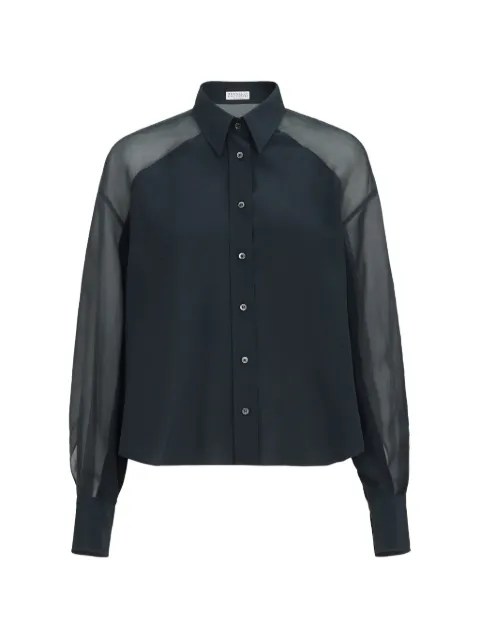Brunello Cucinelli silk crêpe de Chine paneled shirt with Monili Blue MB993M1A16C7186