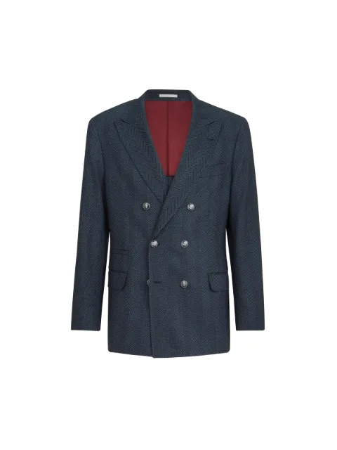Brunello Cucinelli cashmere and silk chevron flannel one-and-a-half breasted deconstructed blazer with metal buttons Blue MV4397BPD5C010