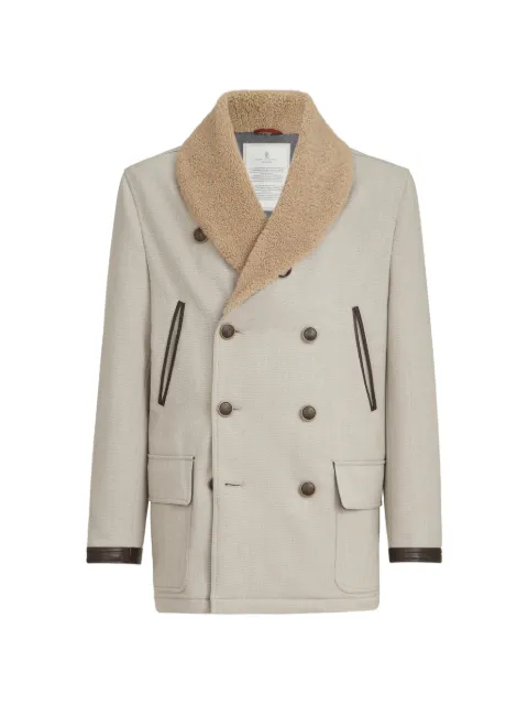 Brunello Cucinelli wool and cashmere cavalry coat with Thermore® padding and shearling collar Grey MV4586014CAC75