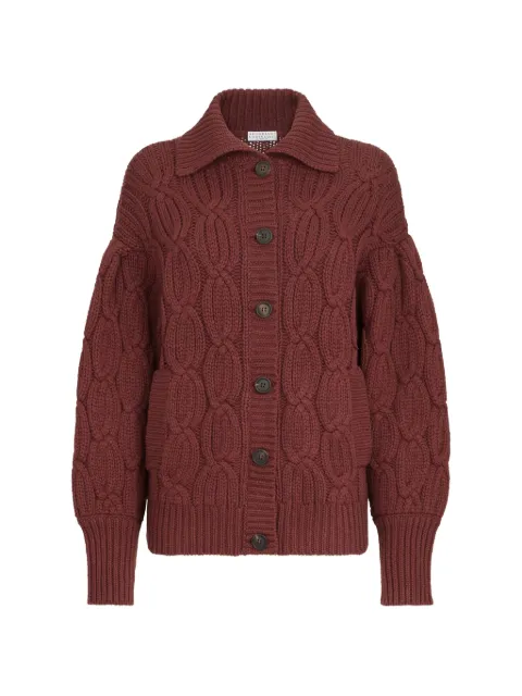 Brunello Cucinelli cashmere feather-yarn heritage cable cardigan Red M52366206C9791