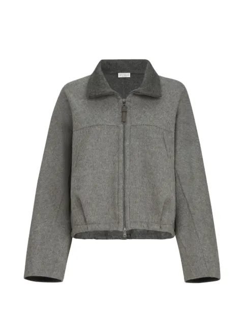 Brunello Cucinelli hand-crafted bomber jacket in virgin wool double cloth with shiny zipper pull Grey MD565B3F06C6081