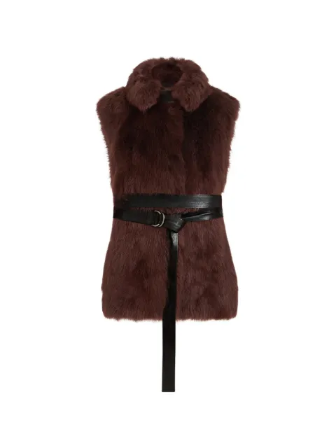 Brunello Cucinelli lux shearling vest with nappa leather belt and Monili Brown MPMTS3157C4243