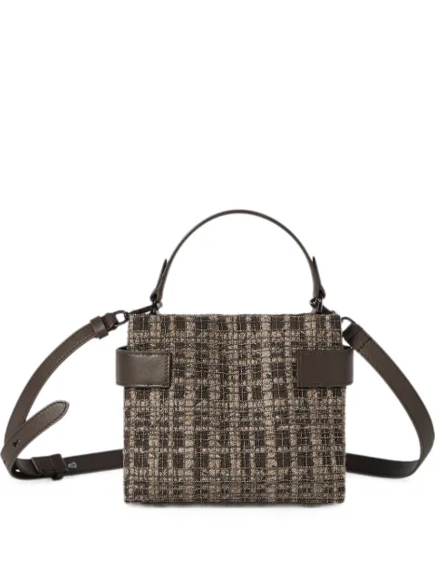 Brunello Cucinelli Essence small top-handle bag in suede with precious check embroidery Brown MBCGB2499CU854