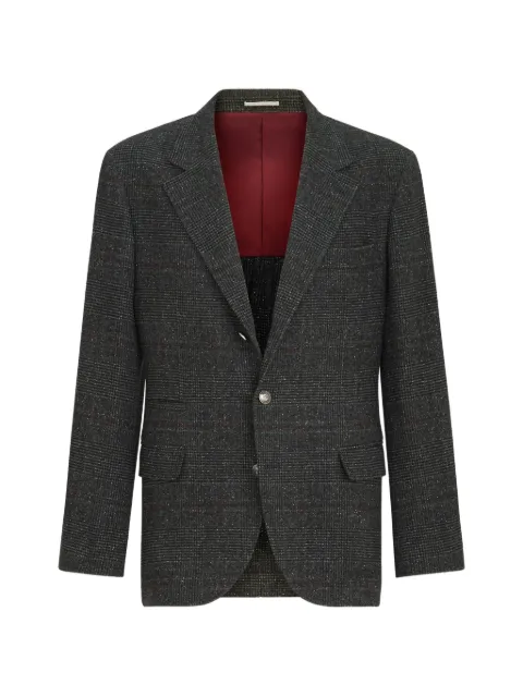 Brunello Cucinelli silk, wool and cashmere Prince of Wales flannel deconstructed blazer Grey MV4647BTD2C233