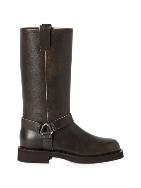 Brunello Cucinelli leather biker boots with shiny loops Brown MZSAG3408C8279