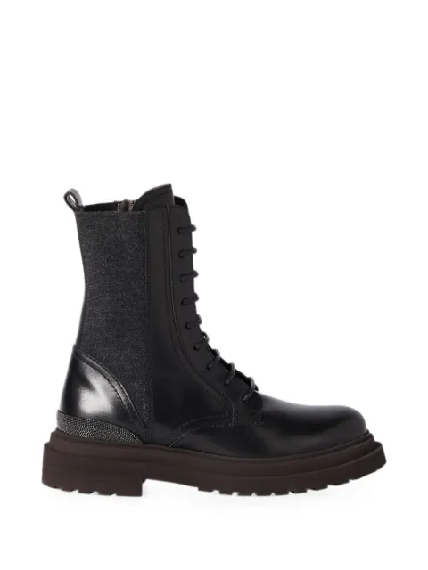 Brunello Cucinelli matte calfskin and virgin wool flannel boots with precious detail Black MZOLG3308C101