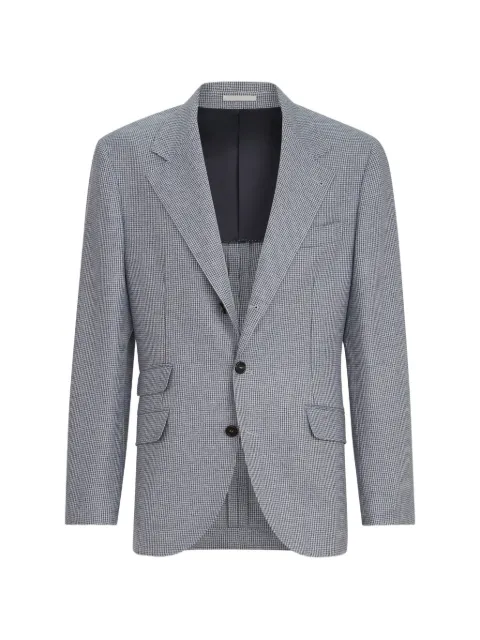 Brunello Cucinelli cashmere and silk houndstooth flannel deconstructed Cavallo blazer Blue MV4267BWDC603