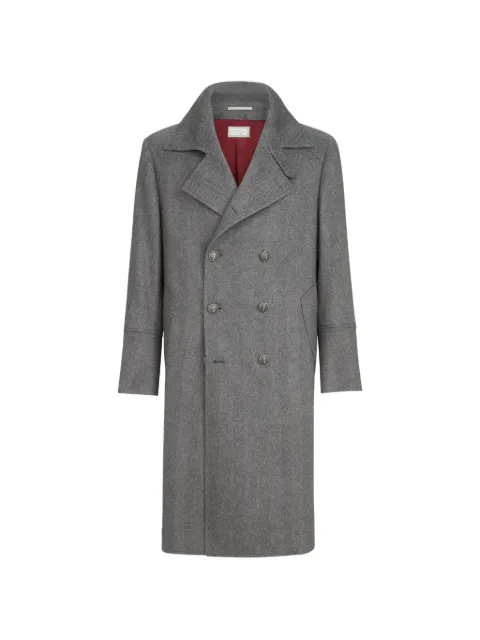 Brunello Cucinelli cashmere chevron flannel one-and-a half breasted coat with metal buttons Grey MV4609142KC002