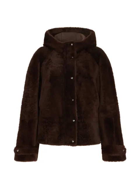 Brunello Cucinelli shearling outerwear jacket with shiny zipper pull Brown MPMRA3106C9794