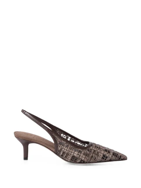 Brunello Cucinelli Precious check embroidery city heels in suede Brown MZSKC3431C8279