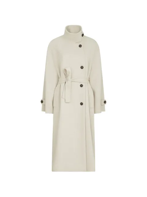 Brunello Cucinelli hand-crafted coat in cashmere-beaver double cloth with belt and Monili Neutrals MD5039763C075