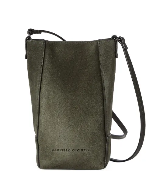 Brunello Cucinelli Duo phone holder in suede with Monili Green MWDLD2739C589