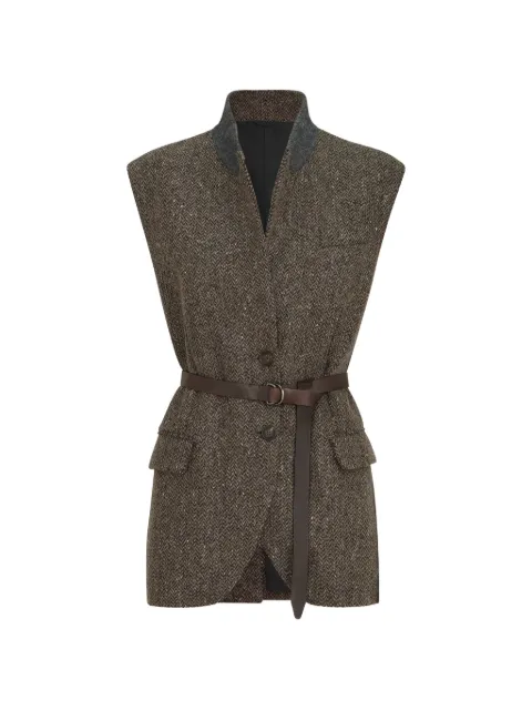 Brunello Cucinelli herringbone belted vest Brown MG5667253