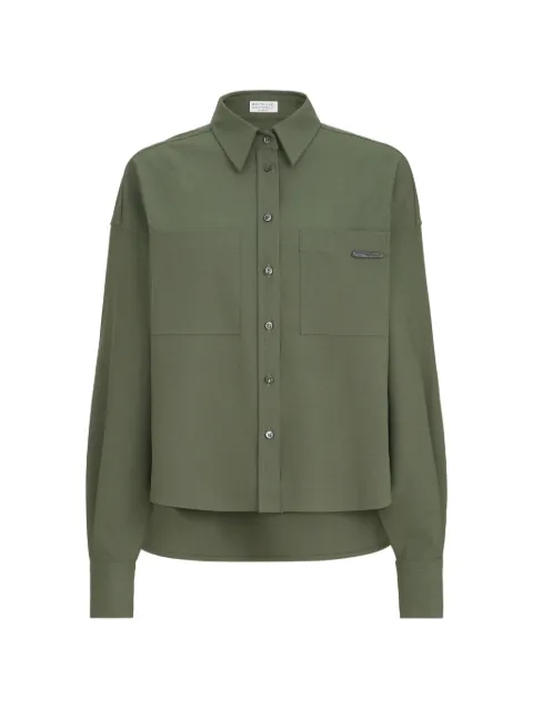 Brunello Cucinelli Tropical luxury wool shirt with shiny tab Green M0W07NB206C3998