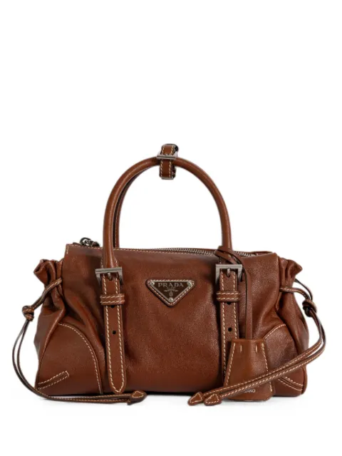 Prada Bonnie small buckle-detail logo-plaque satchel bag Brown 1BA4992ZQXOOM