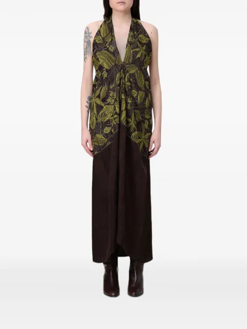 Tela floral-print halterneck dress Brown 010304Y001