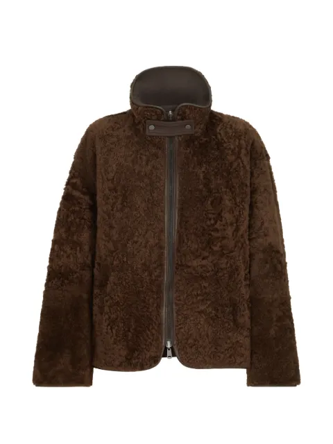 Brunello Cucinelli fuzzy-shearling reversible outerwear jacket with Monili Brown MPMBP7225C9806